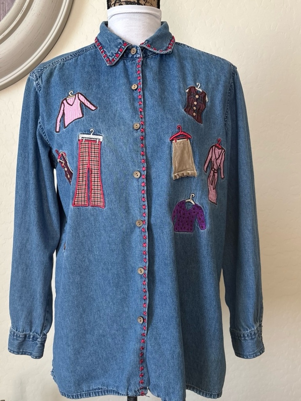 Bobbie Brooks Denim Blouse Shirt L Vintage Applique Fashion Clothing Blue Unique
